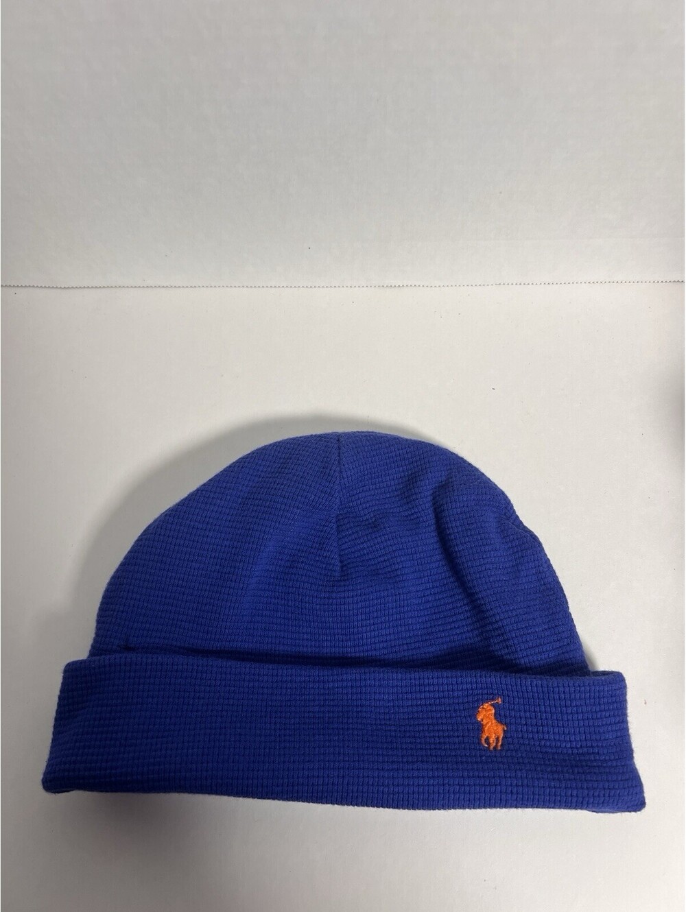 Polo Ralph Lauren Royal Blue Cotton Beanie HatOrange Pony Logo Classic Luxury